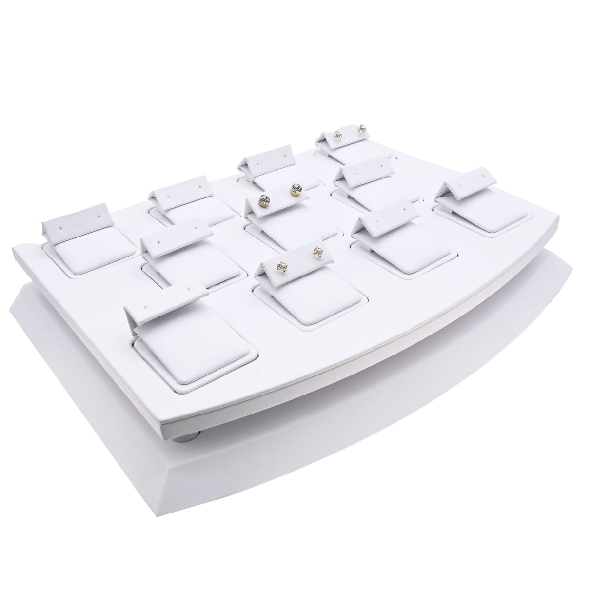 White Leatherette Mini Earring Display Set, Holds 11 Pairs
