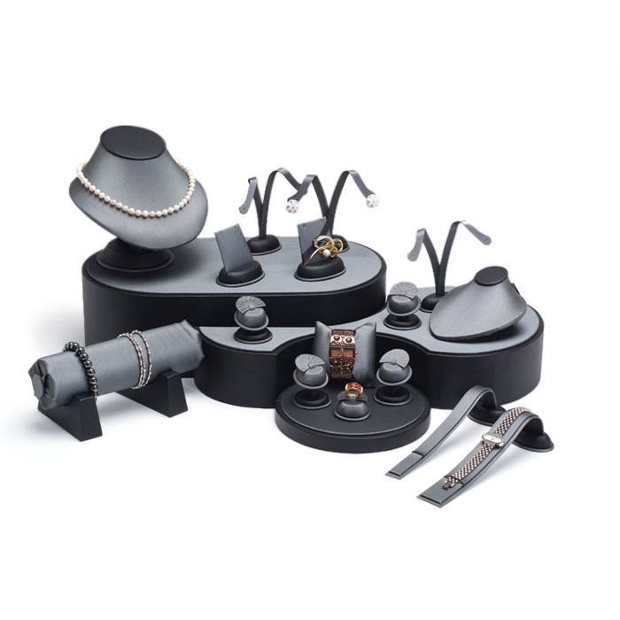Steel Grey Leatherette 20 Piece Jewelry Display Set