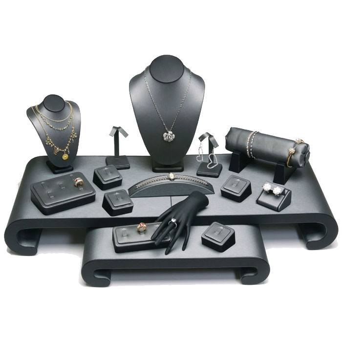 Steel Grey Leatherette 17 Piece Jewelry Display Set