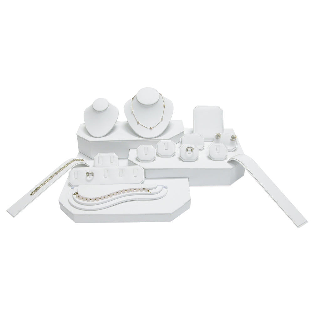 White Leatherette 17 Piece Portable Jewelry Display Set