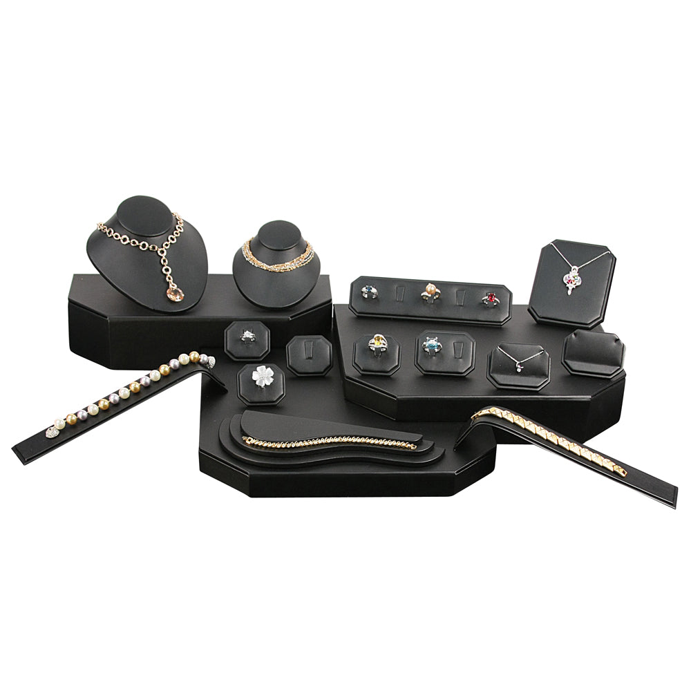 Black Leatherette 17 Piece Portable Jewelry Display Set