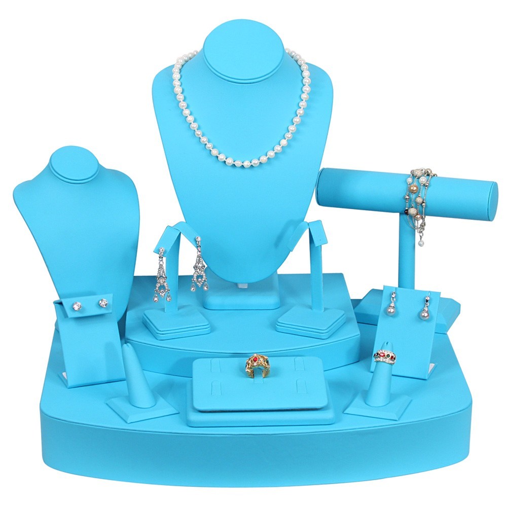 12-Piece Turquoise Leatherette Jewelry Display Set