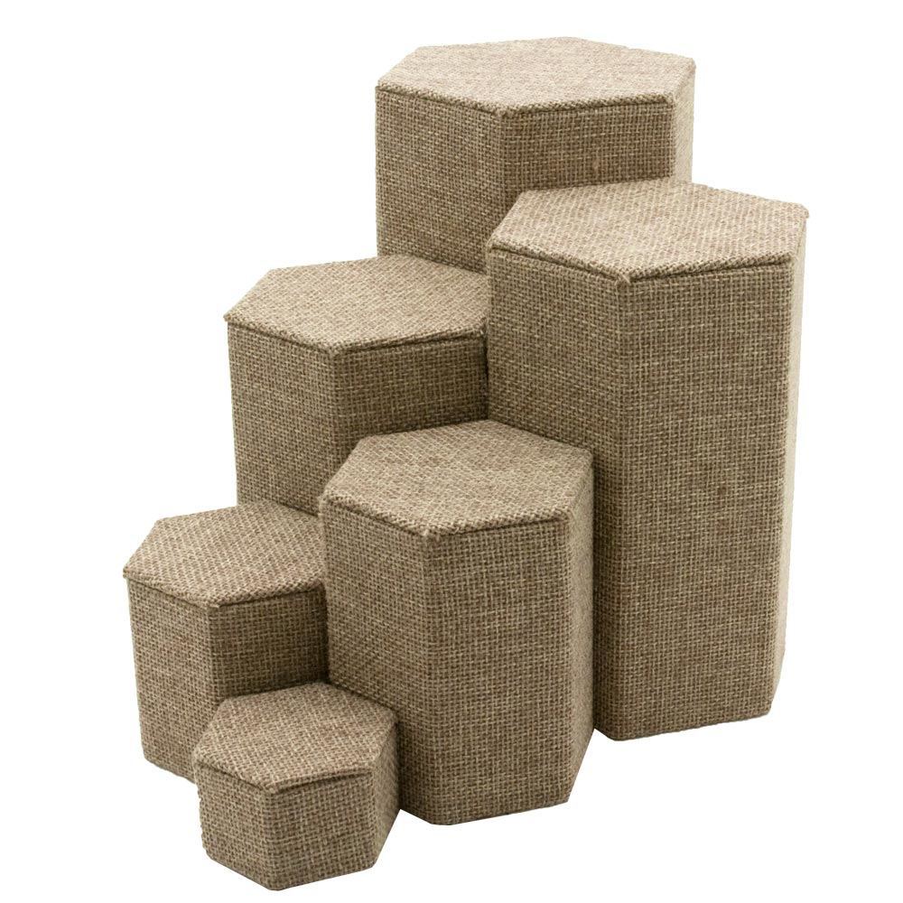 Brown Burlap 6 Piece Display Shelf Riser Set