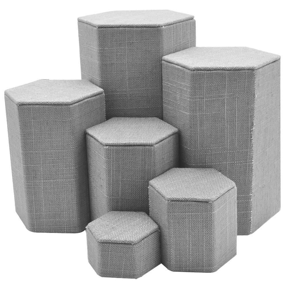 Grey Linen Jewelry Display Shelf Riser Set, 6 Pieces