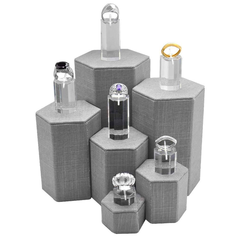 Grey Linen Jewelry Display Shelf Riser Set, 6 Pieces