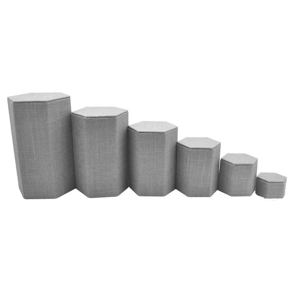 Grey Linen Jewelry Display Shelf Riser Set, 6 Pieces