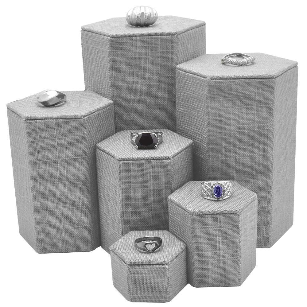 Grey Linen Jewelry Display Shelf Riser Set, 6 Pieces