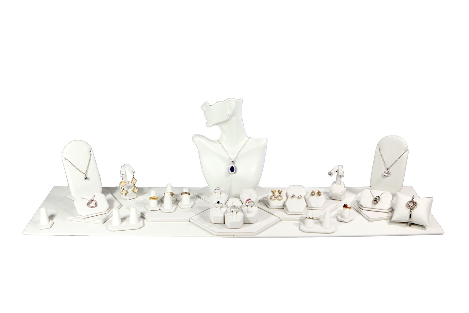 34-Piece White Faux Leather Jewelry Showroom Display Set