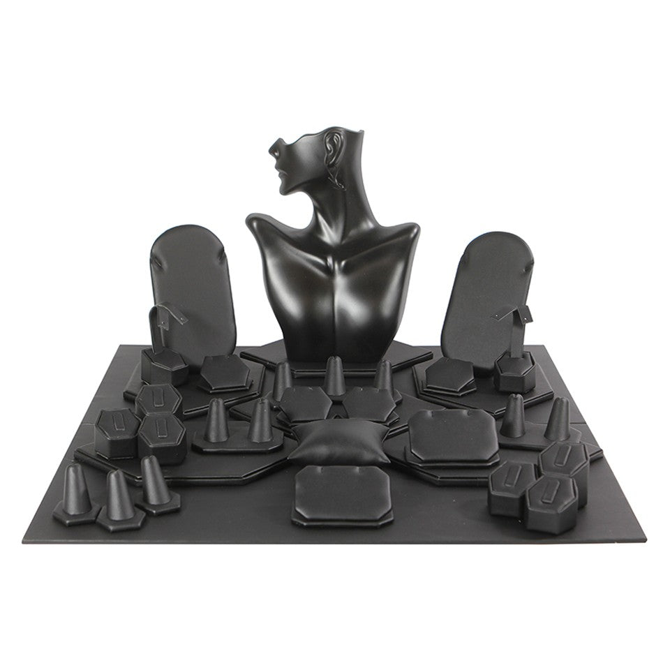 34-Piece Black Faux Leather Jewelry Showcase Display Set