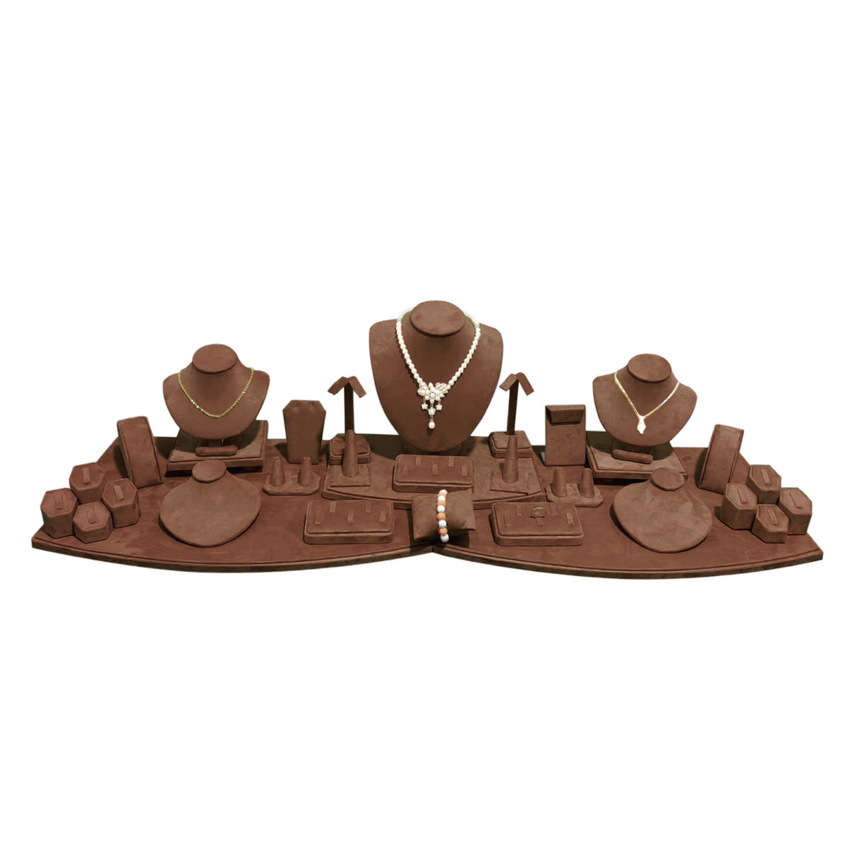 26-Piece Expresso Brown Faux Suede Jewelry Showcase Display Set