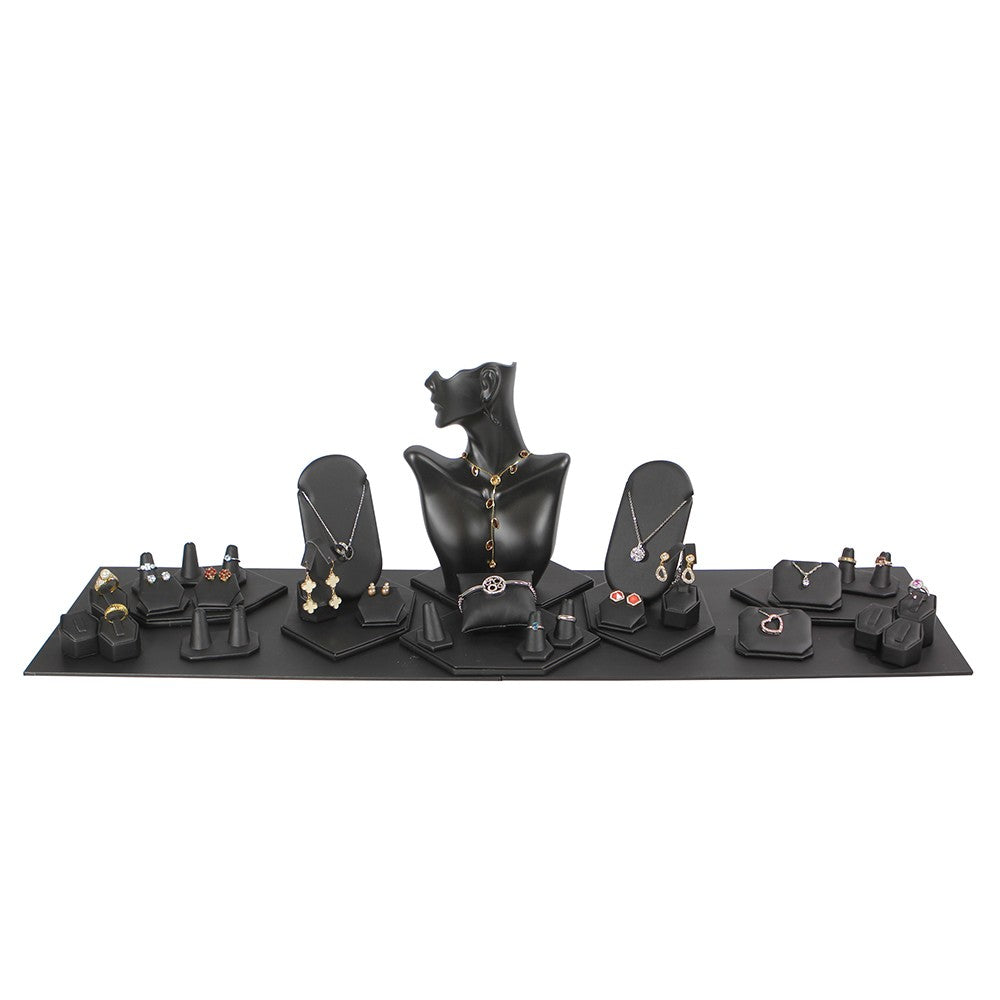 34-Piece Black Faux Leather Jewelry Showcase Display Set