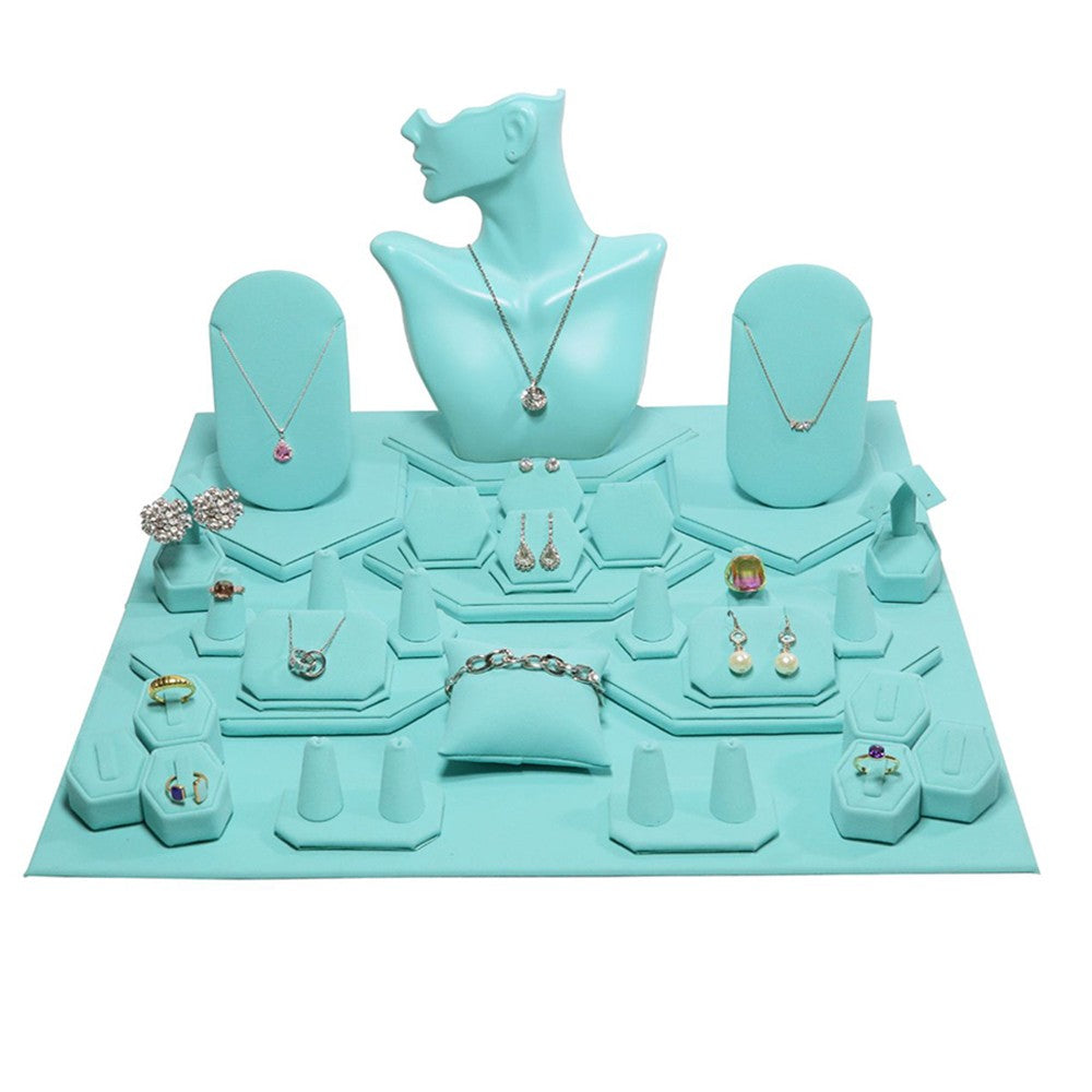 34-Piece Teal Blue Faux Suede Jewelry Showroom Display Set