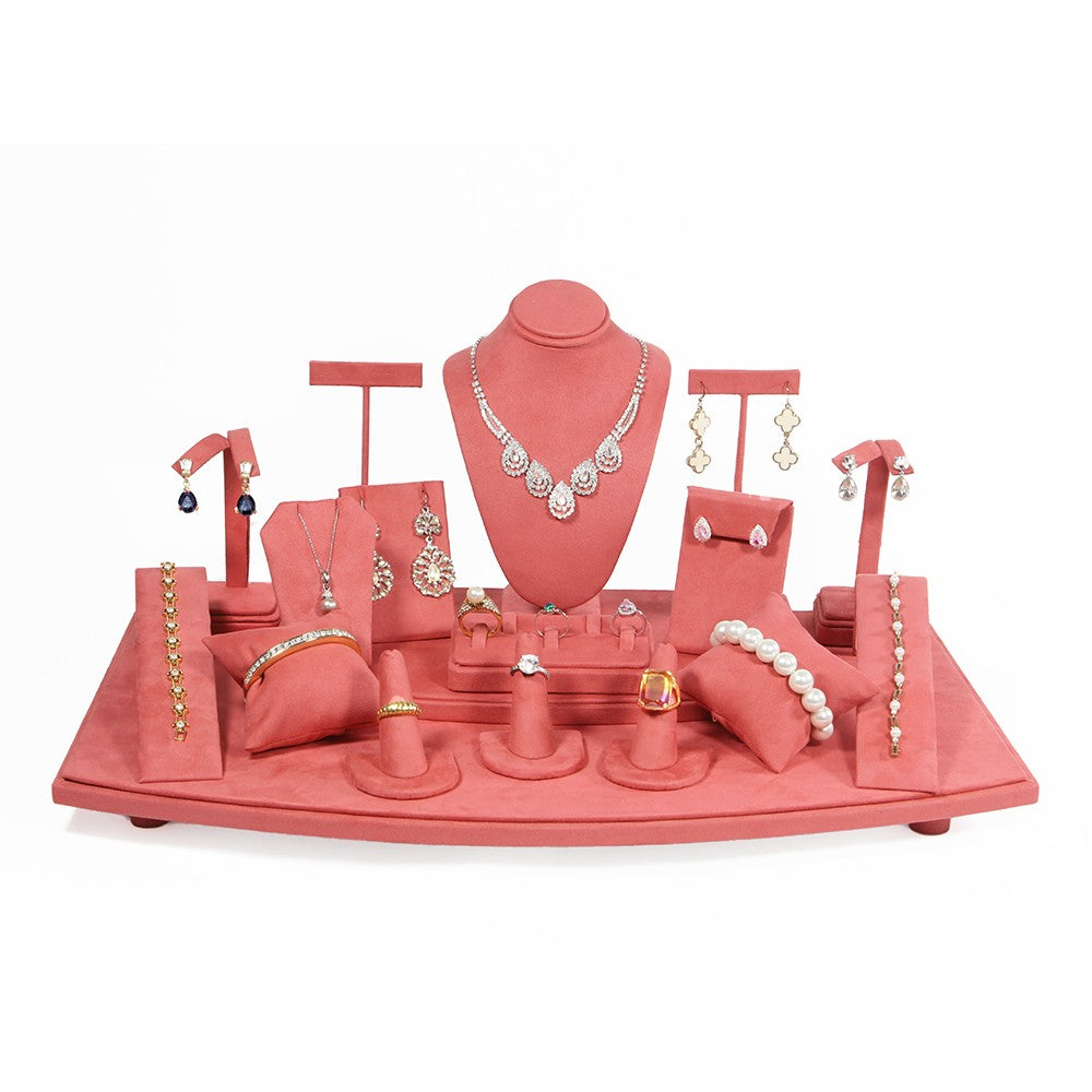 18 Piece Coral Red Suede Jewelry Display Set