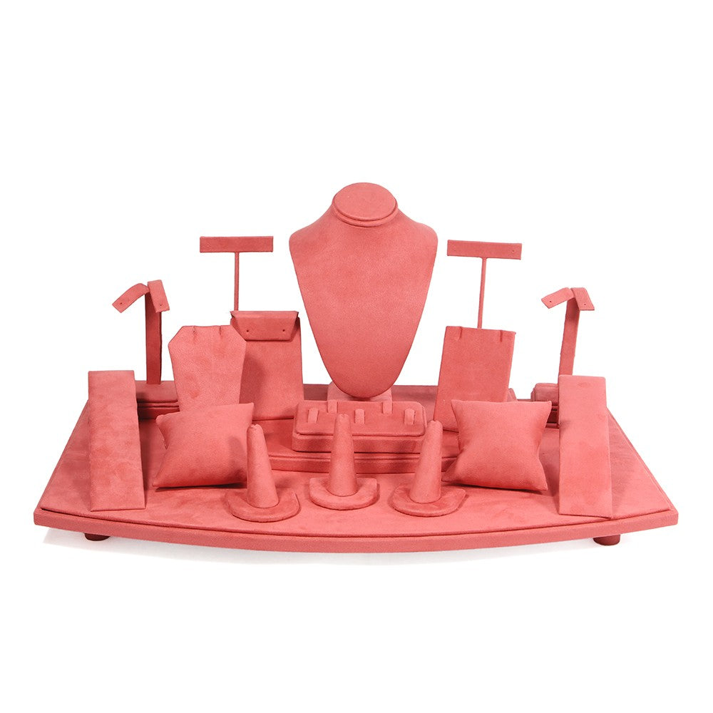 18 Piece Coral Red Suede Jewelry Display Set