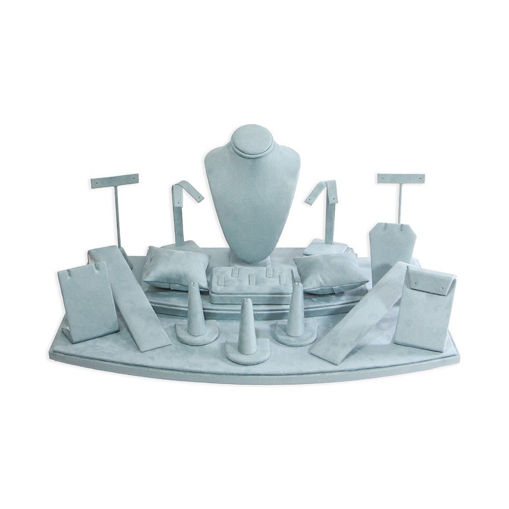 18 Piece Light Blue Suede Jewelry Display Set