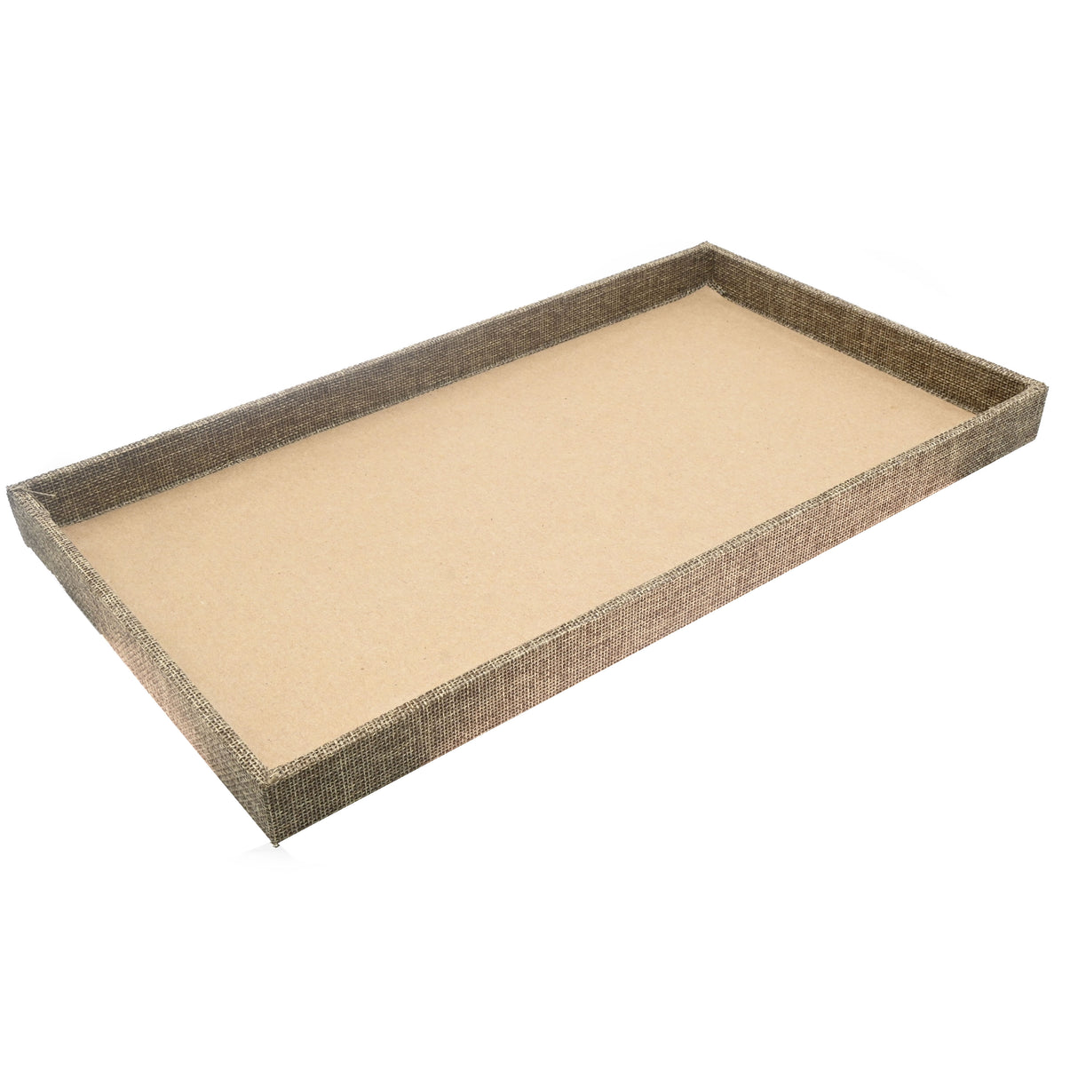 Brown Burlap Wrapped Jewelry Display Tray - 1" Deep
