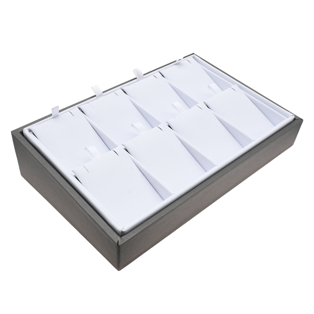 Steel Grey & White Leatherette 8-Compartment Earring & Pendant Display Tray