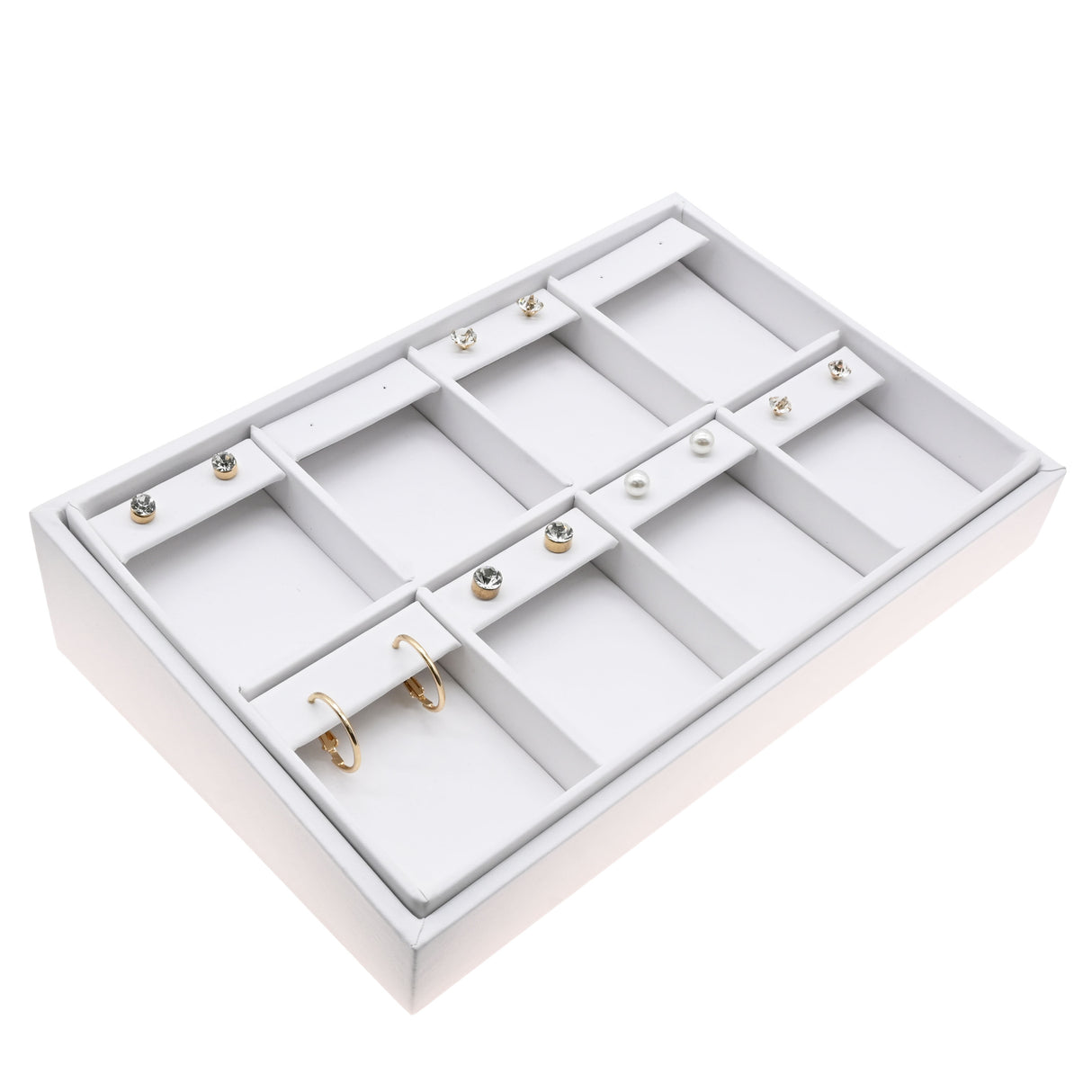 White Leatherette Earring Display Tray – Holds 8 Pairs