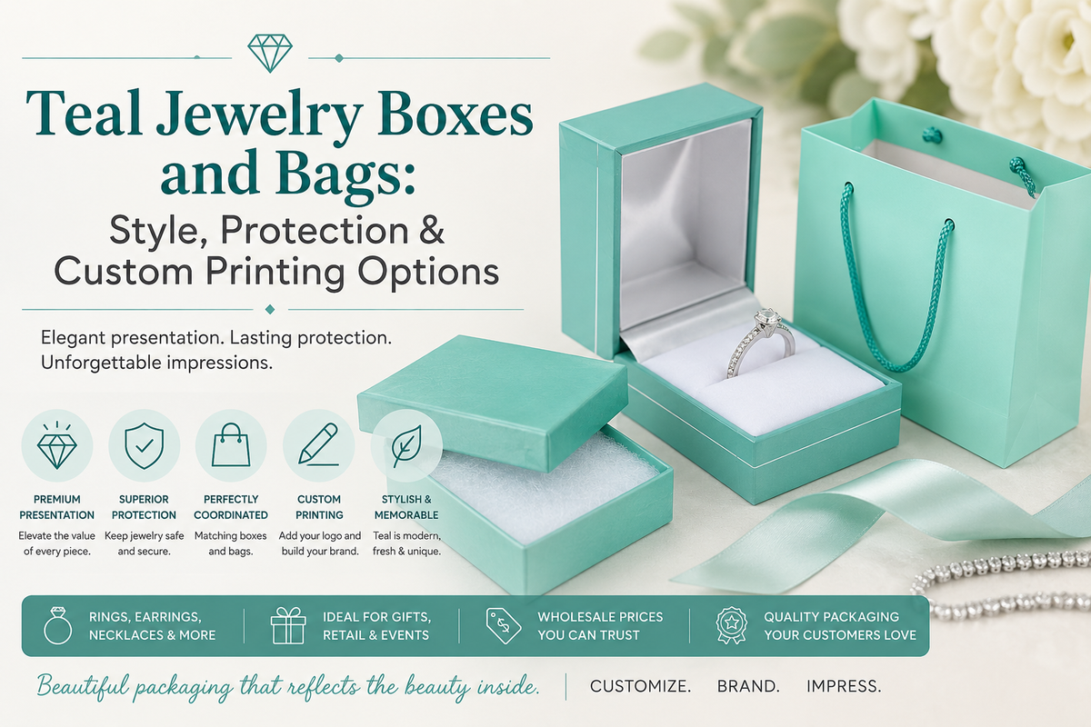 Teal Jewelry Boxes and Bags: Style, Protection & Custom Printing Options