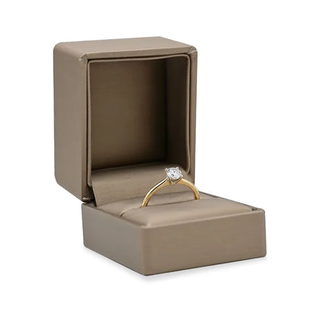 Steel Grey Leatherette Jewelry Ring Boxes, with Brown Ribbon