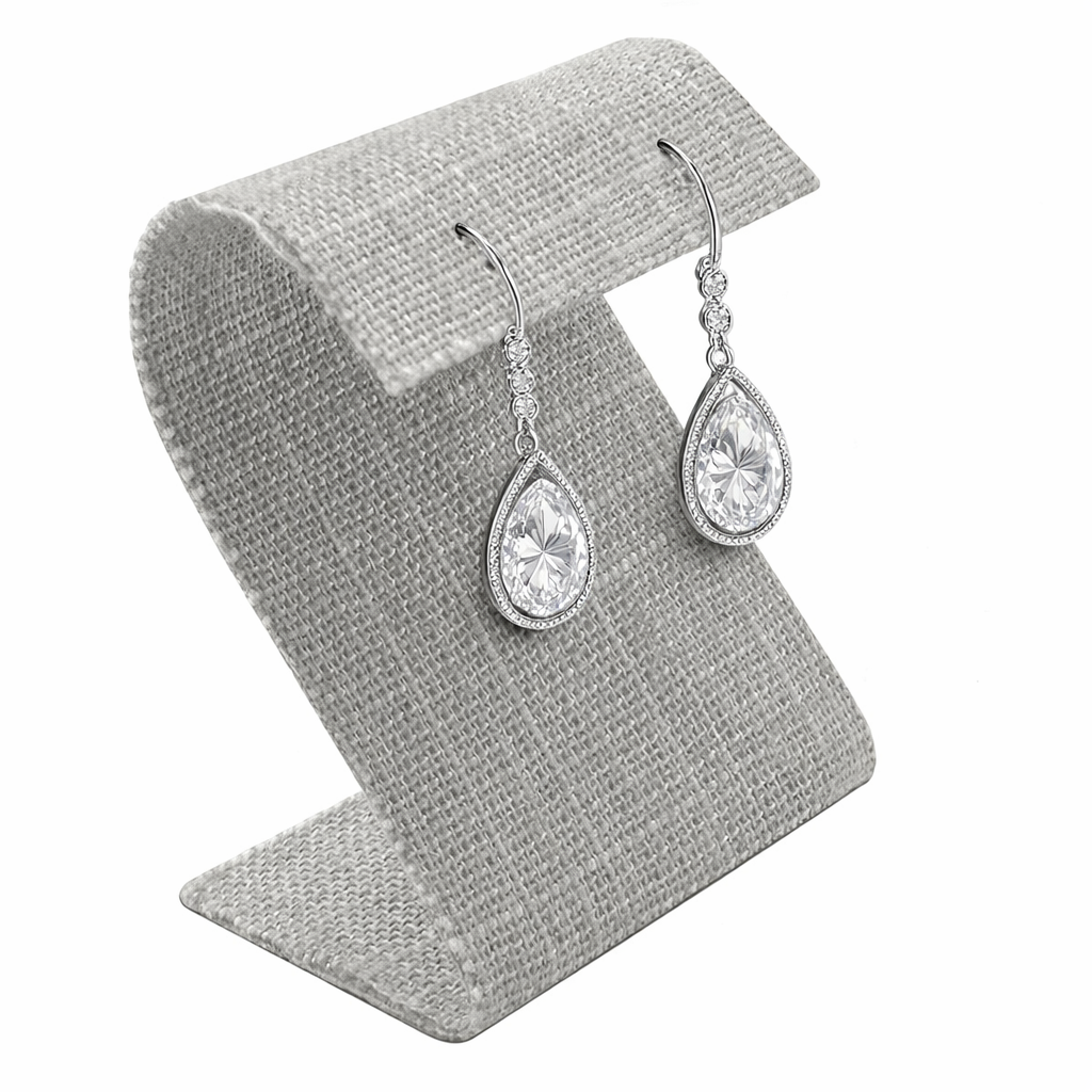Grey Linen Curved Jewelry Earring Stand, 3-1/4" Tall