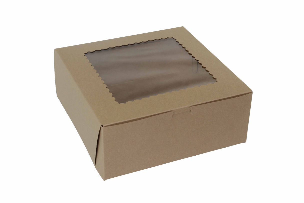 10" x 10" x 4" Kraft Windowed Cupcake Boxes - Holds 6 - 100 Per Pack