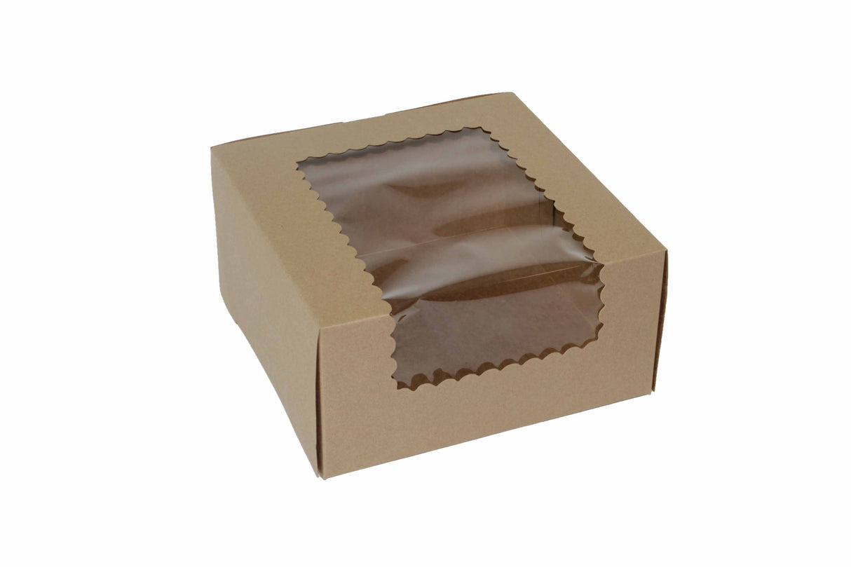 8" x 8" x 4" Kraft Jumbo Window Cupcake Boxes - Holds 4 - 100 Per Pack