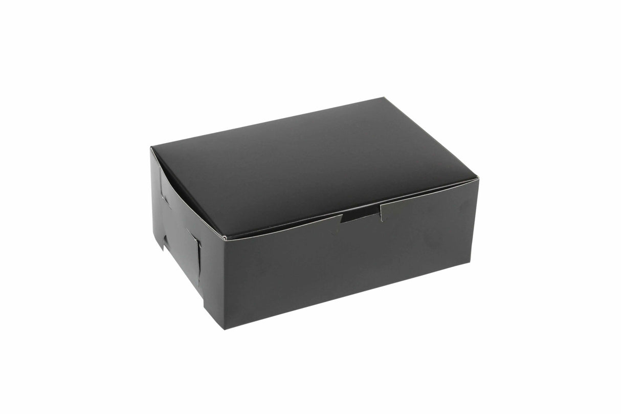 8" x 5-1/2" x 3" Black Gloss 1-PC Cornerlock Bakey Boxes - 100 Per Pack