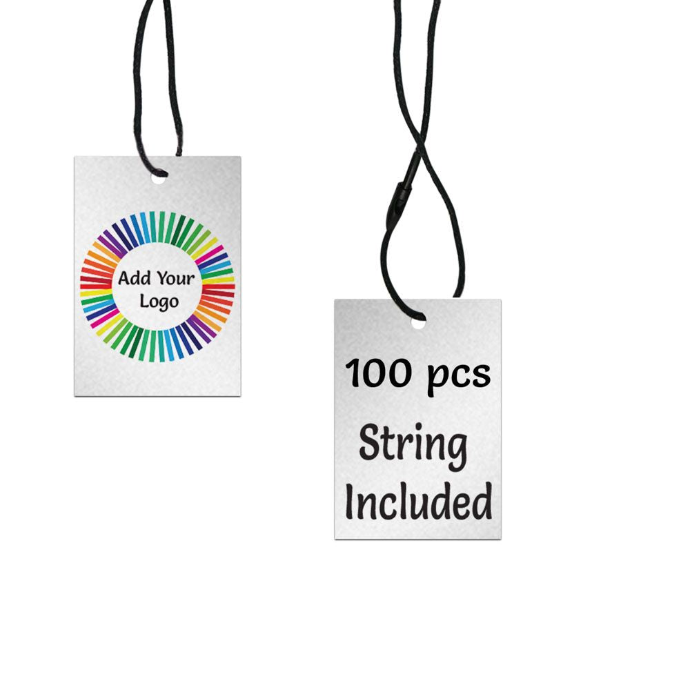 Shimmer Silver Custom Hang Tag Square - 1-1/4" x 1-7/8" (100 pcs)