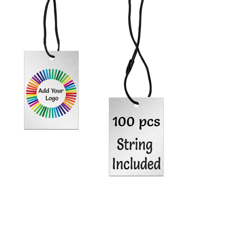 Shimmer Silver Custom Hang Tag Square - 1-1/4" x 1-7/8" (100 pcs)