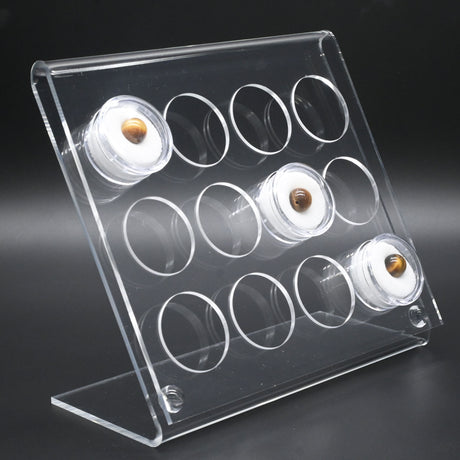Clear Acrylic 12 Compartment Gemstone Jar Holder - Jars Diameter 1-1/8"