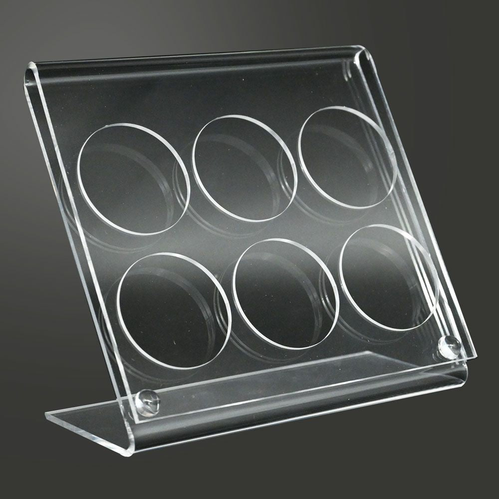 Clear Acrylic 6 Compartment Gemstone Jar Holder Display - Jars Diameter 1-3/4" 