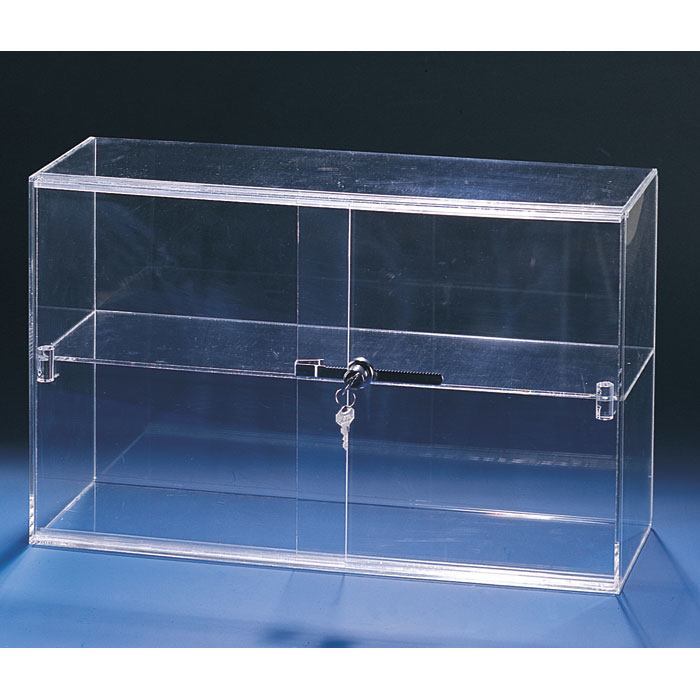 Clear Acrylic 2 Shelves Sliding Door Counter-top Display Showcase 