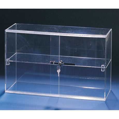 Clear Acrylic 2 Shelves Sliding Door Counter-top Display Showcase 