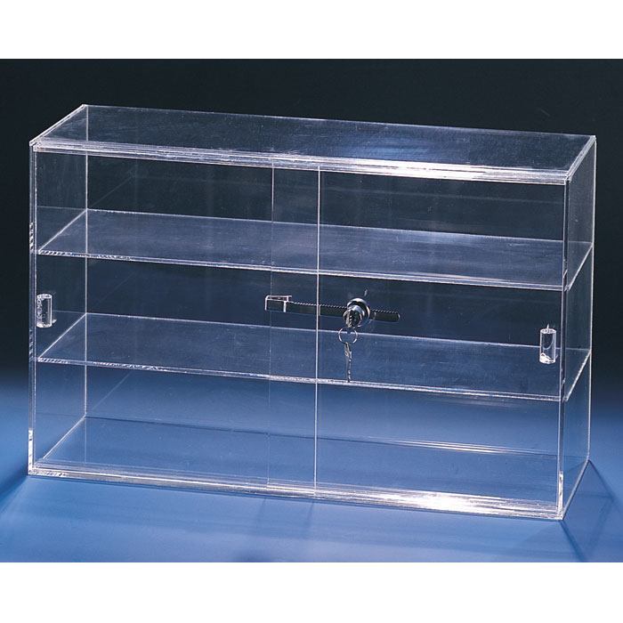 Clear Acrylic 3 Shelves Sliding Door Counter-top Display Showcase 