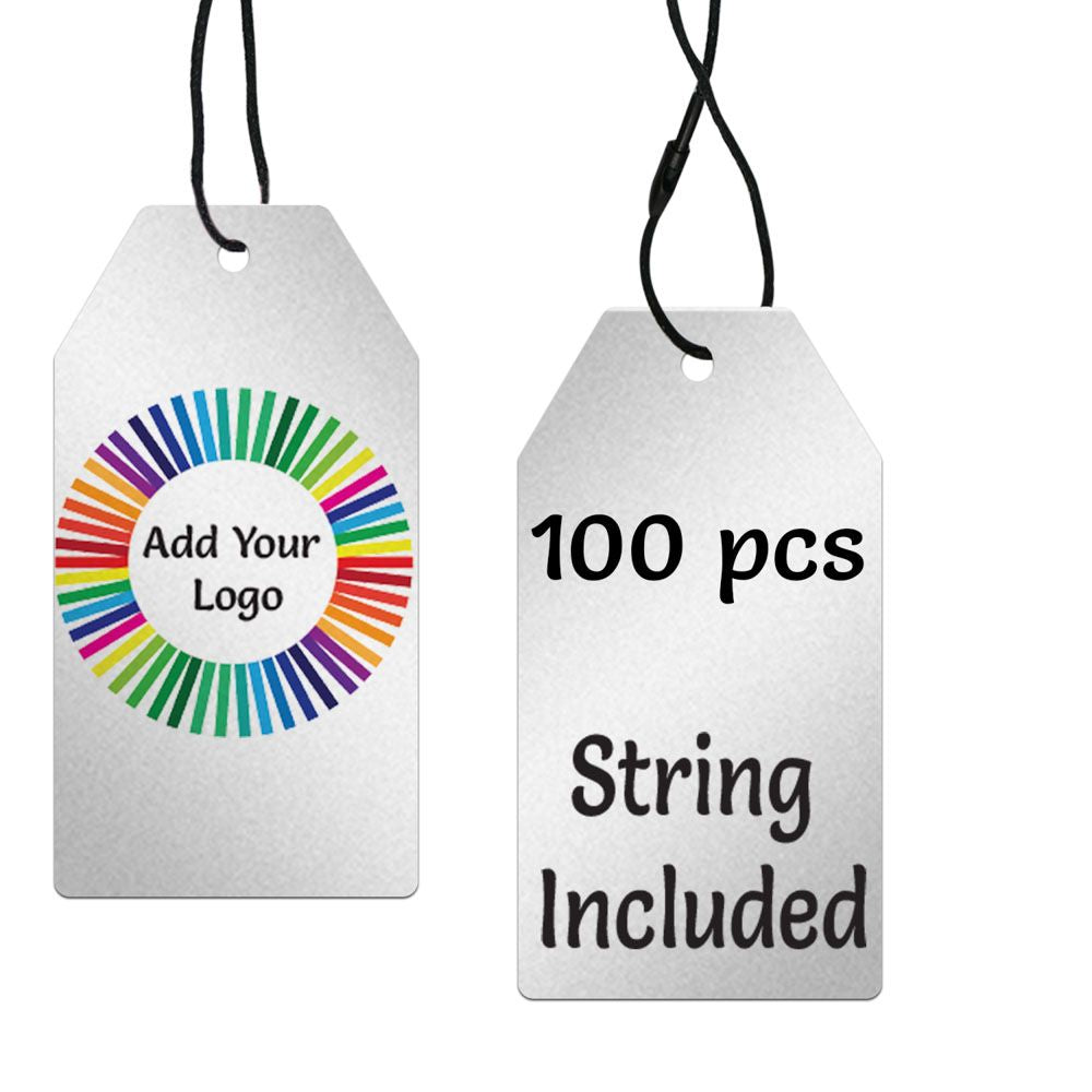 Shimmer Silver Custom Hang Tag Square - 1-1/2" x 3-1/8" (100 pcs)