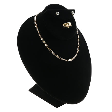 Black Velvet Necklace Bust Display, 9" Tall – Holds Necklace, Ring & Earrings