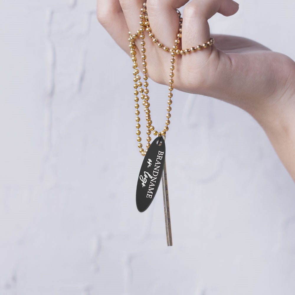 Matte Black Custom Hang Tag- Oval - 1-3/4" x 1/2" (200 pcs)