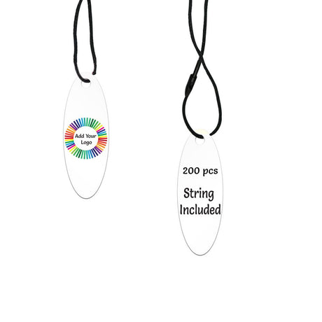 Matte White Custom Hang Tag- Oval - 1-3/4" x 1/2" (200 pcs)