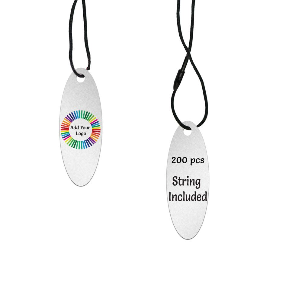 Shimmer Silver Custom Hang Tag- Oval - 1-3/4" x 1/2" (200 pcs)