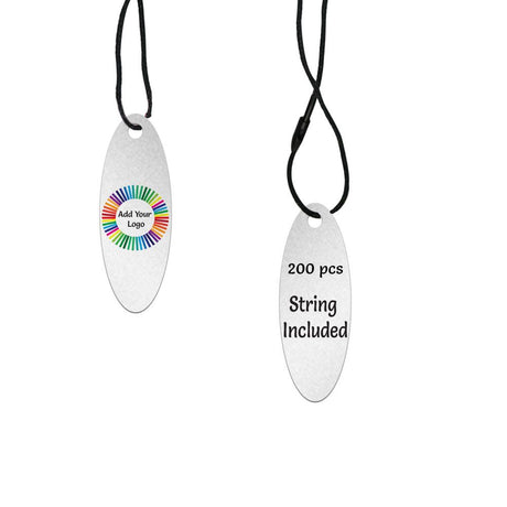 Shimmer Silver Custom Hang Tag- Oval - 1-3/4" x 1/2" (200 pcs)