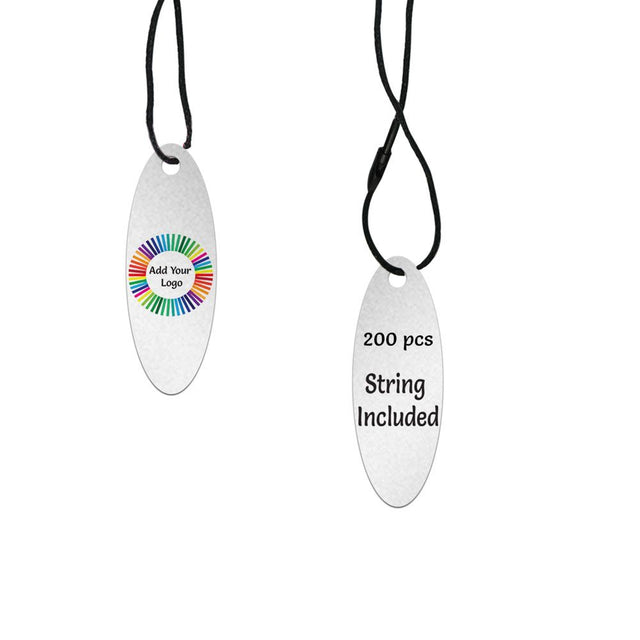 Shimmer Silver Custom Hang Tag- Oval - 1-3/4" x 1/2" (200 pcs)