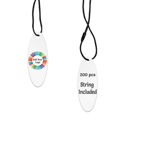 Shimmer White Custom Hang Tag- Oval - 1-3/4" x 1/2" (200 pcs)
