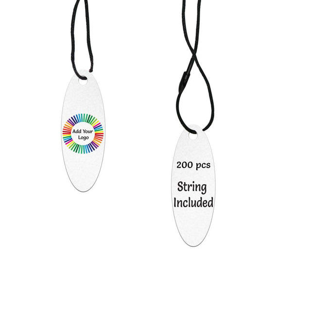 Shimmer White Custom Hang Tag- Oval - 1-3/4" x 1/2" (200 pcs)