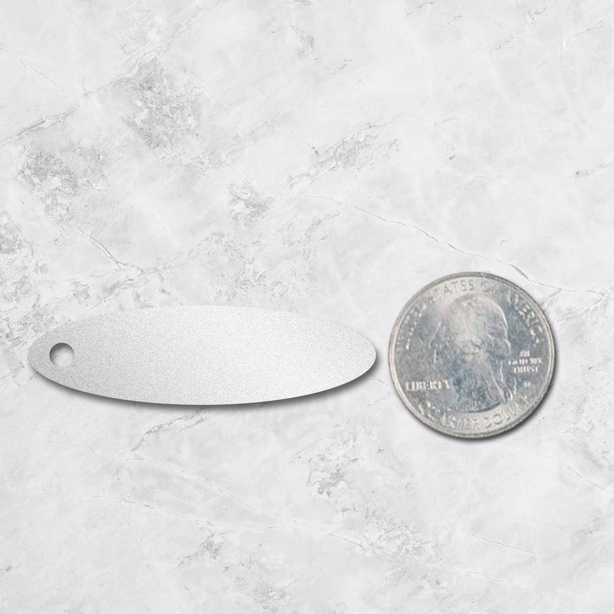 Shimmer Silver Custom Hang Tag- Oval - 1-3/4" x 1/2" (200 pcs)