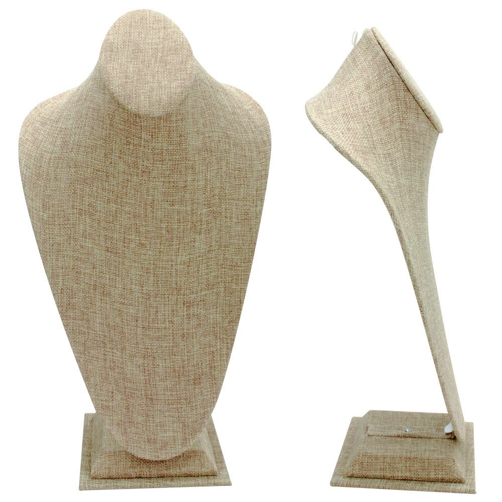 Brown Burlap Jewelry Necklace Display Bust, 14-1/2" Tall