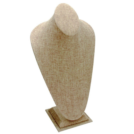 Brown Burlap Jewelry Necklace Display Bust, 14-1/2" Tall