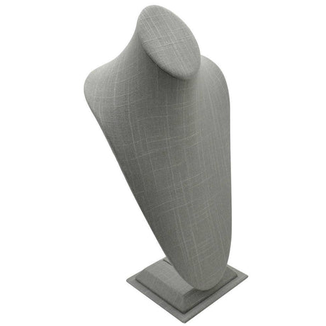Grey Linen Jewelry Necklace Display Bust, 14-1/2" Tall