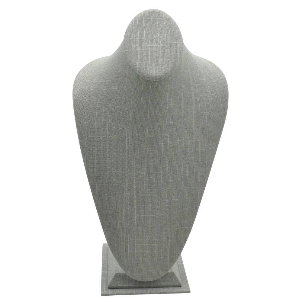 Grey Linen Jewelry Necklace Display Bust, 14-1/2" Tall
