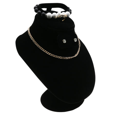 Black Velvet Necklace Bust Combination Stand - Watch, Ring & Earring Display
